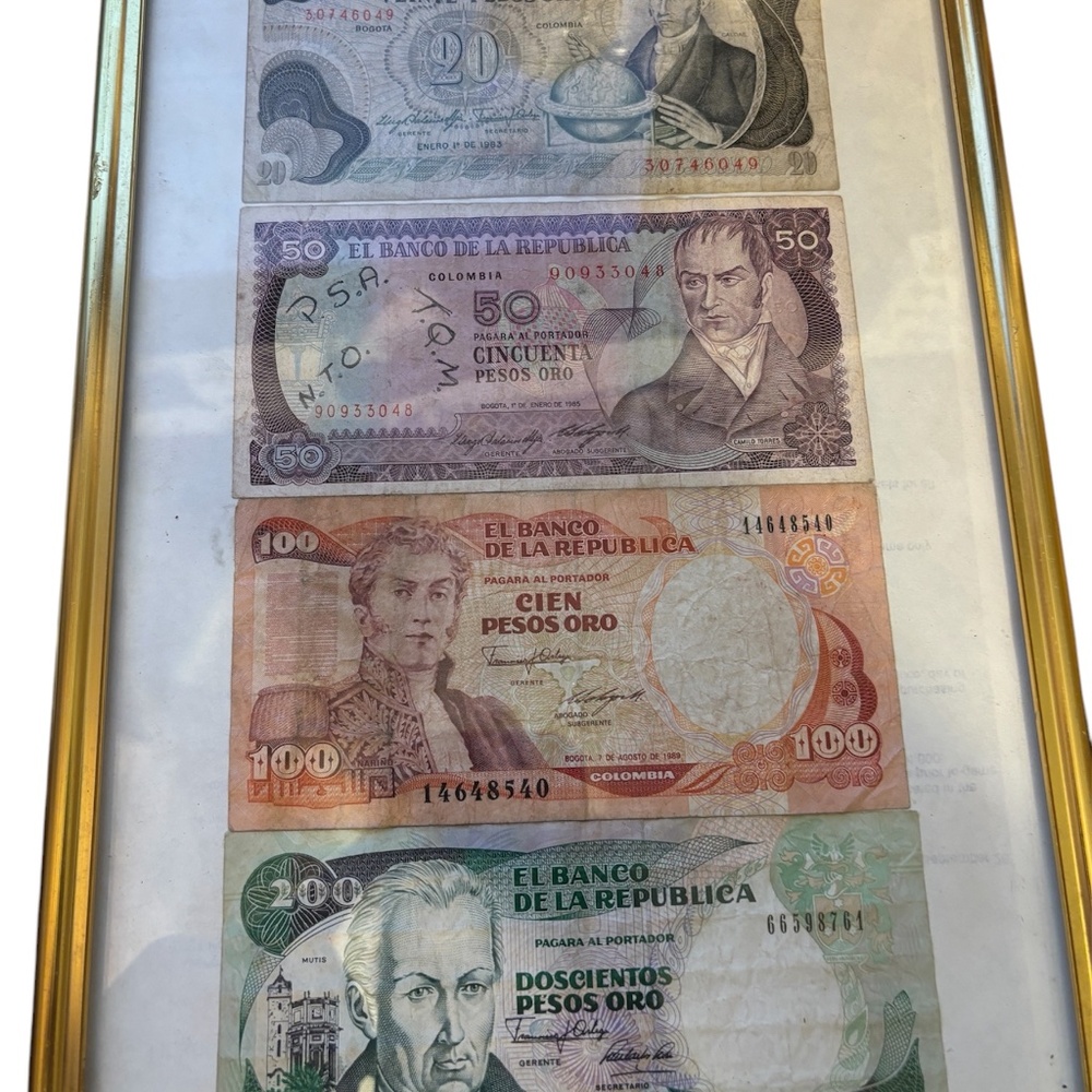 Columbian currency 1983 1985 1989 1991 with old frame
